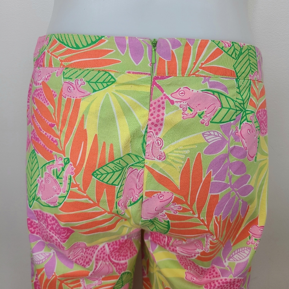 Lilly Pulitzer Vintage Pink Orange Green Tropical Frog Print Wide Leg Pants 4 - Picture 8 of 11
